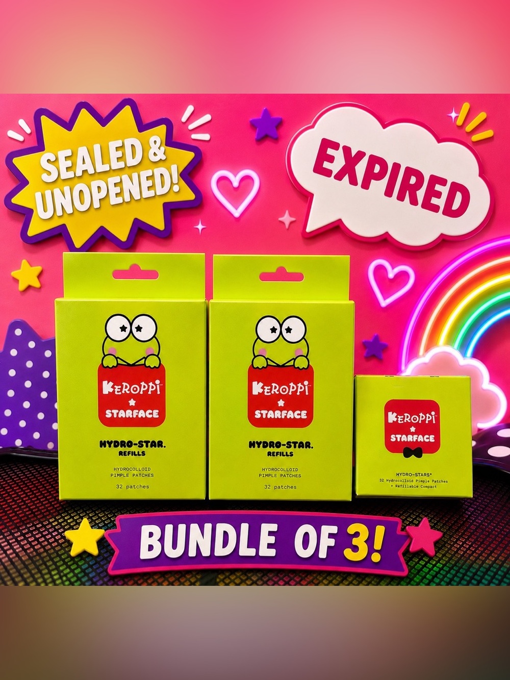 Starface Keroppi hydro-star pimple patches. BUNDLE OF 3 ( EXPIRED, check photo)